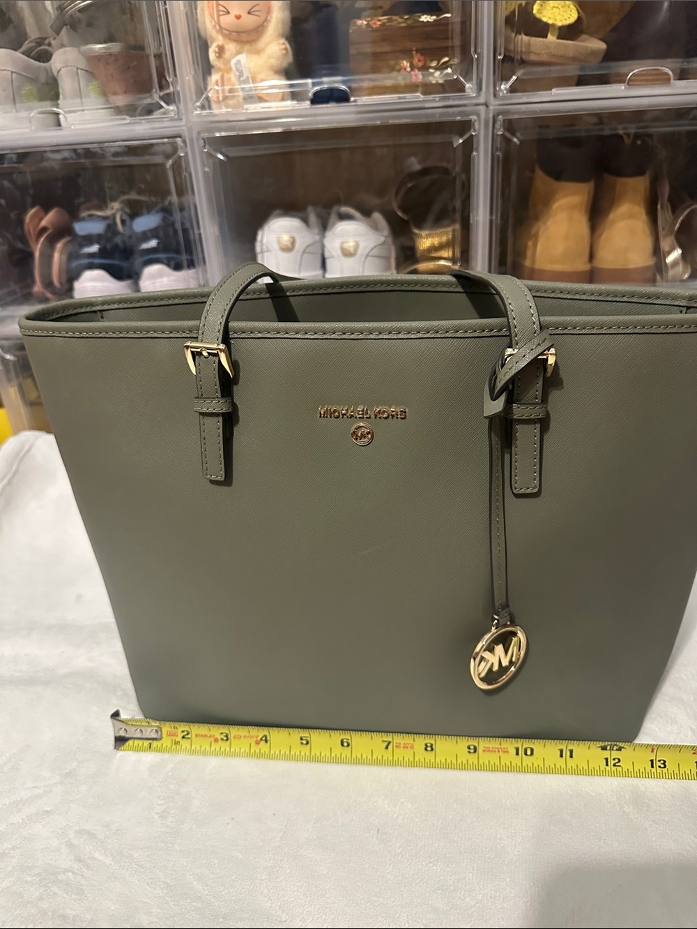 Michael Kors Olive Saffiano Leather Tote with Gold Accents - Picture 3 of 16
